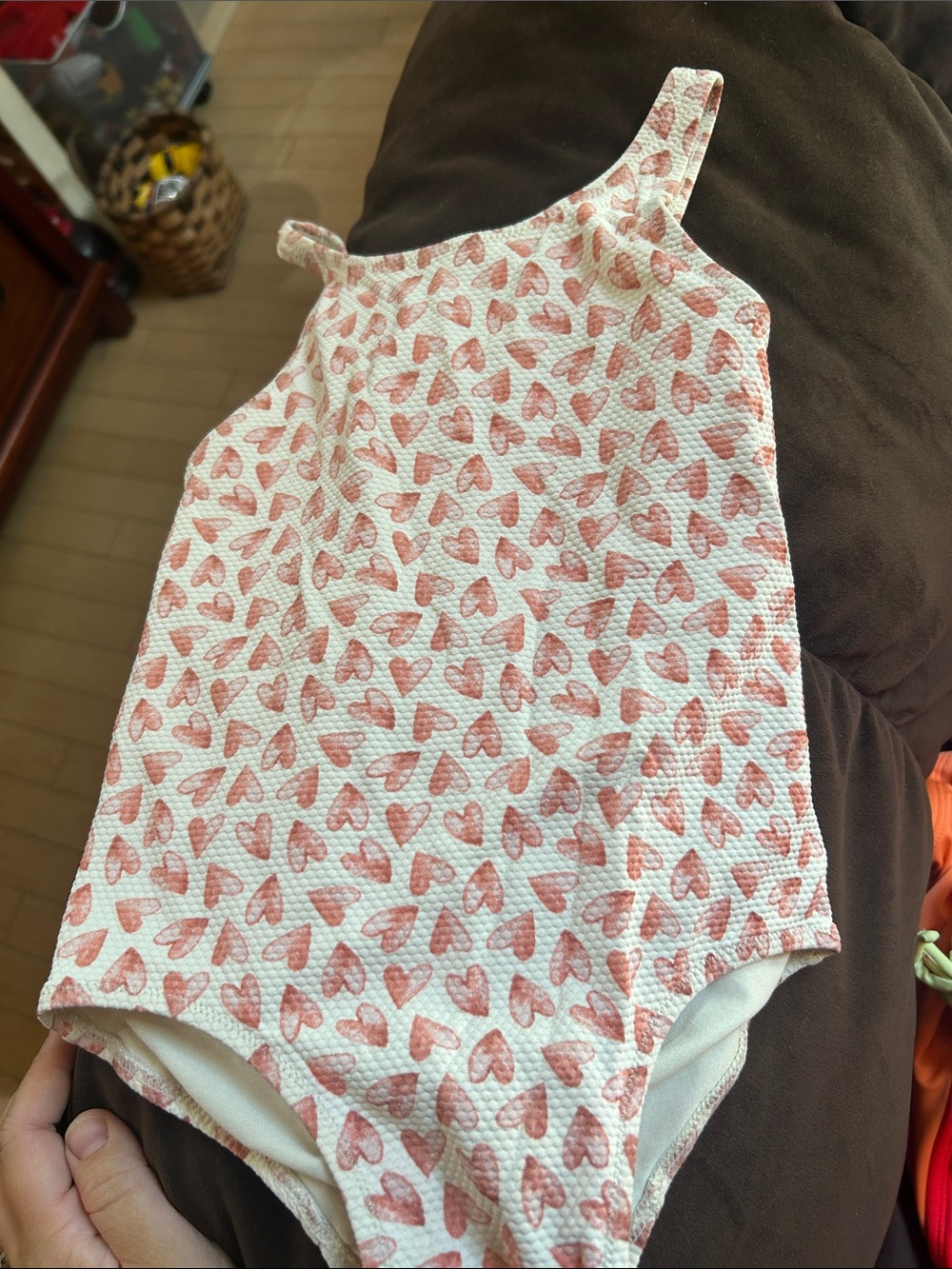 H&M 4t Kids One-Piece Swimsuit in White and Pink Heart Print